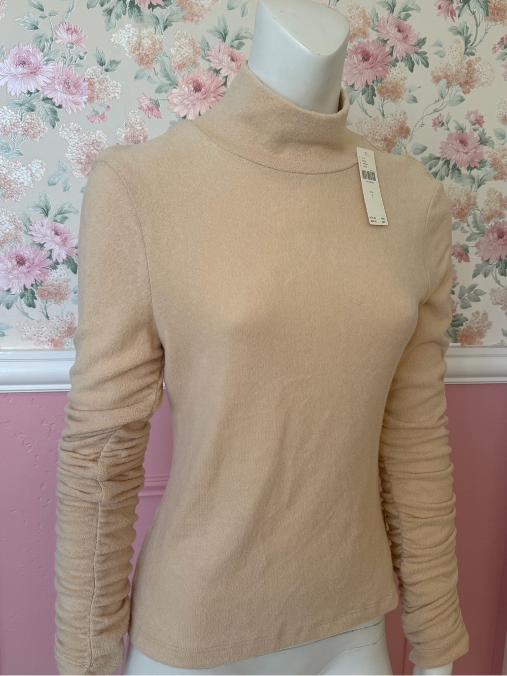Anthropologie Beige Cowl-Neck Long Sleeve Sweater